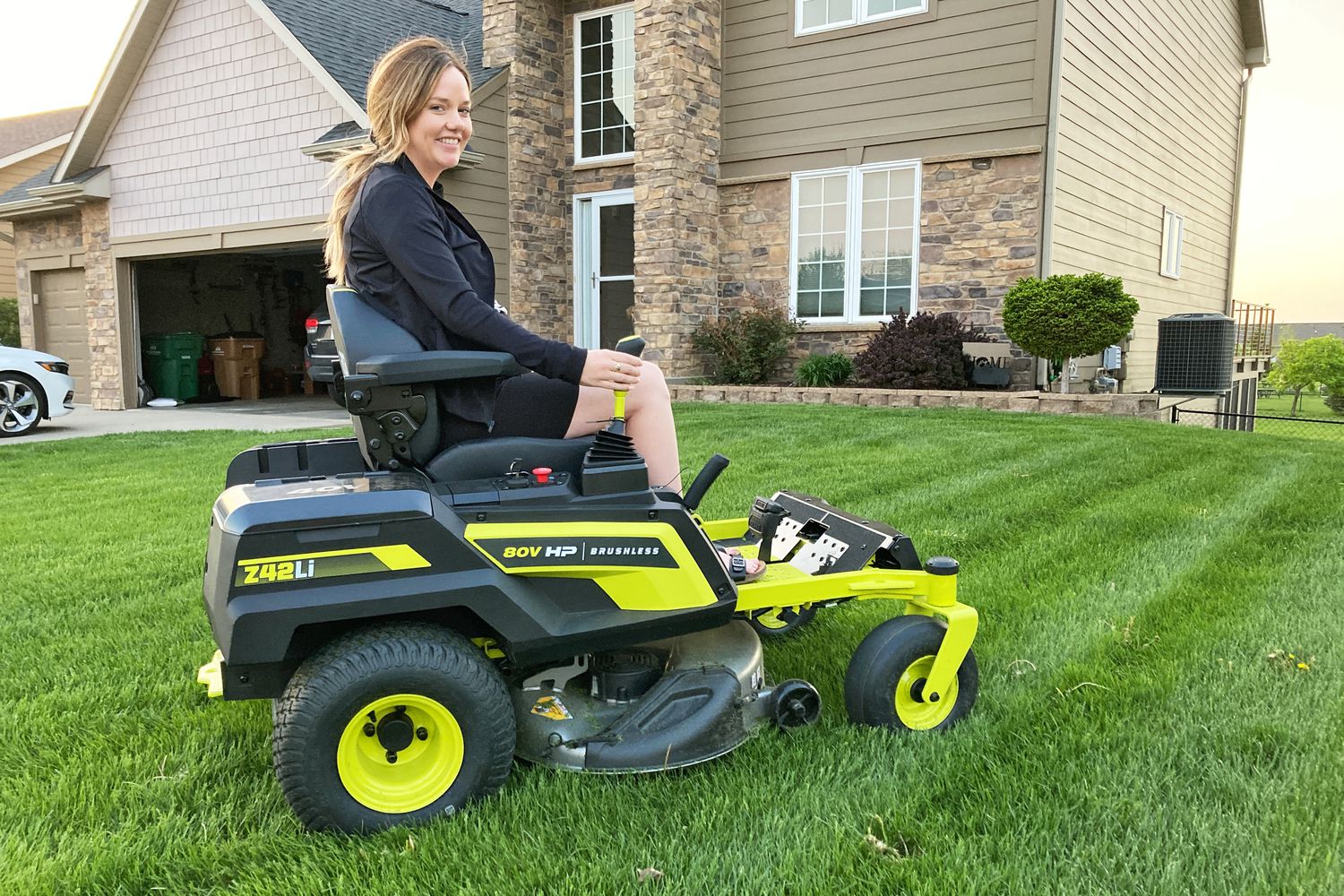 Side-by-side photo of a riding lawn mower